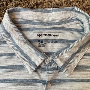 Reebok Golf Polo Shirt Mens Size 5XL Striped Stretch Short Sl Denim Blue & White